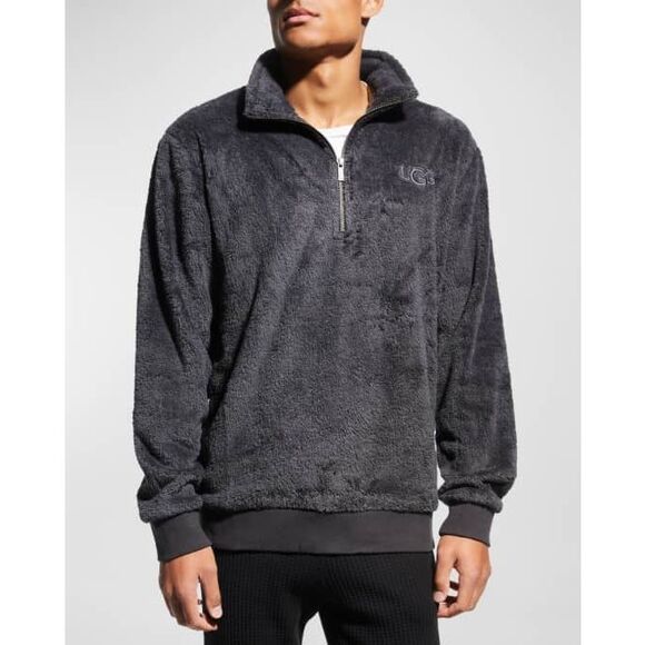 UGG Men's Zeke Sherpa Fleece Quarter-Zip Pullover Sweatshirt size L Gray - Picture 1 of 9